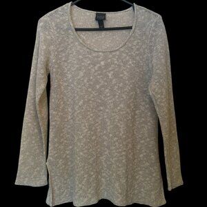 Eileen Fisher heathered grayish-beige linen-blend lightweight sweater sz PS